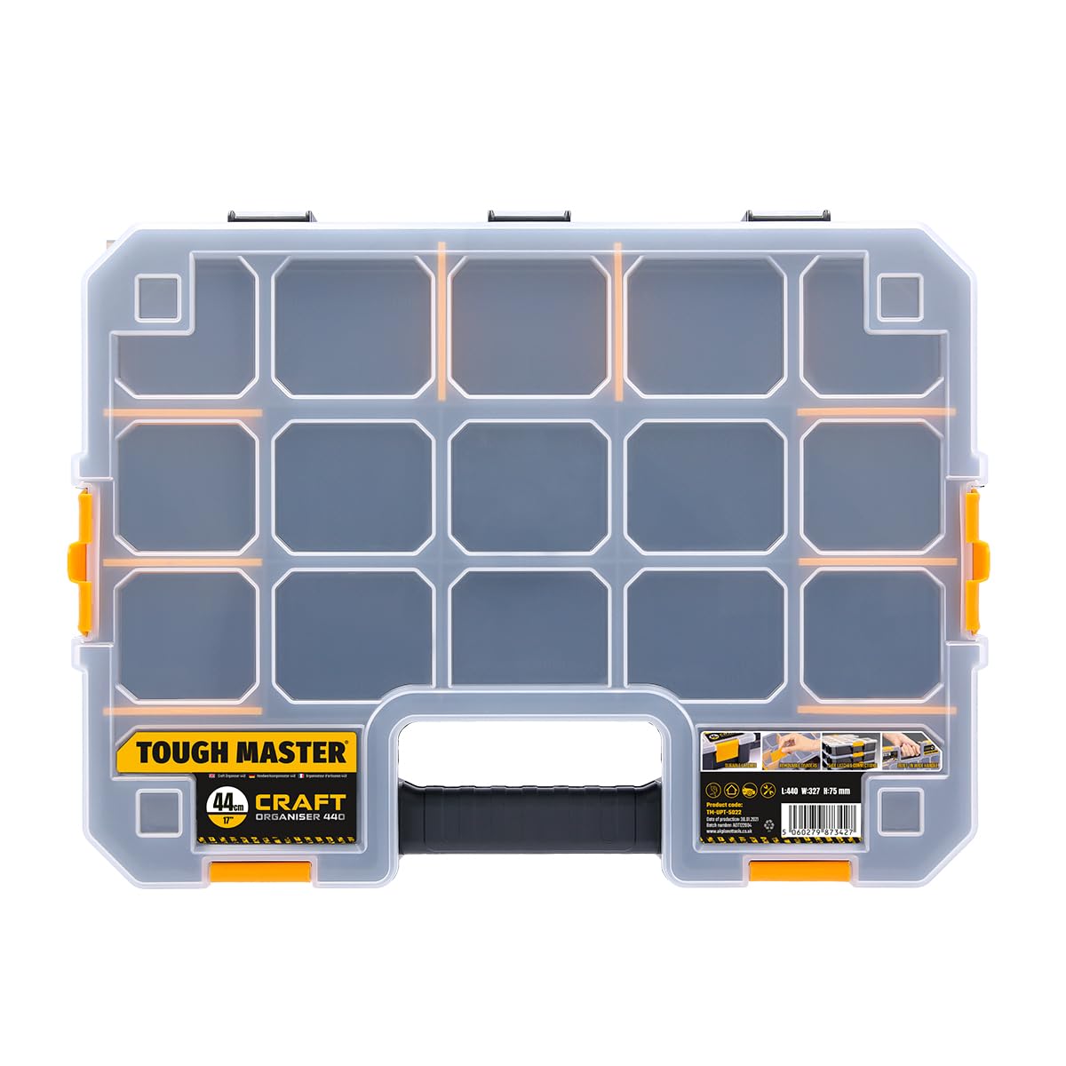 Screw Storage Organiser Large 17" Inch With Transparent Lid Adjustable Compartments Lightweight Stackable Tool Box For Screws Nuts Tools Small Parts TOUGH MASTER (Pack of 1)
