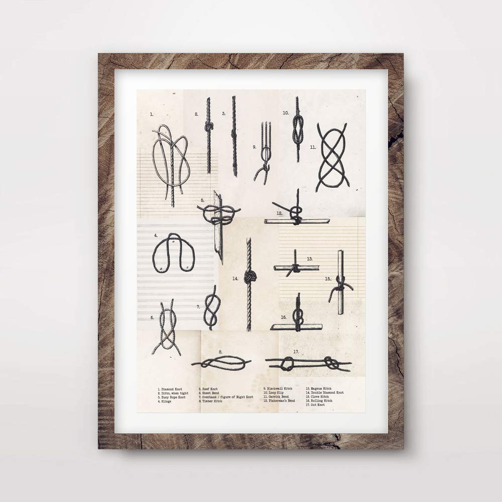 NAUTICAL KNOTS ROPE CHART DIAGRAM VINTAGE ANTIQUE SEASIDE