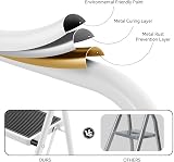KINGRACK 3 Step Folding Ladder Steel Non-Slip Wide Pedal Handle White Portable view 5