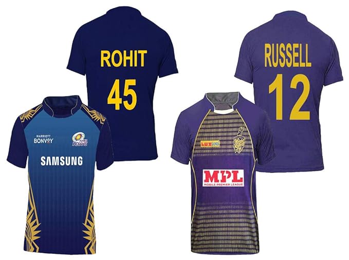 RJM mi Jersey Rohit Sharma and kkr Jersey 2021 ipl for Kids & Mens Pack of 2 (9-10Years): Amazon 