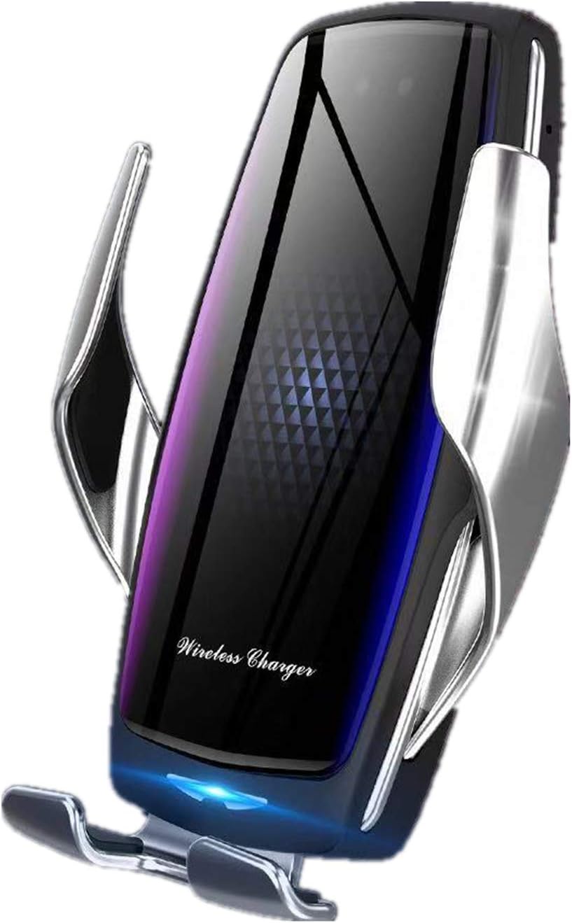 KMI CHOU E5 Car Accessory,Automatic Clamping IR Intelligent Wireless Car Charger - Car Charger Holder 10W Fast Charging for iPhone Xs Max/XR/X/8/8Plus Samsung S10/S9/S8/Note 8-Silver