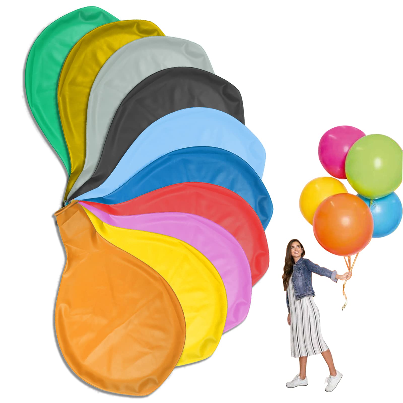 10 Pack Big Balloons YUTOU 36" Reusable Extra Large Balloons Assorted Color Latex Giant Balloons Jumbo Thick Balloons for Photo Shoot Wedding Birthday Party and Event Decoration (10 Colors)