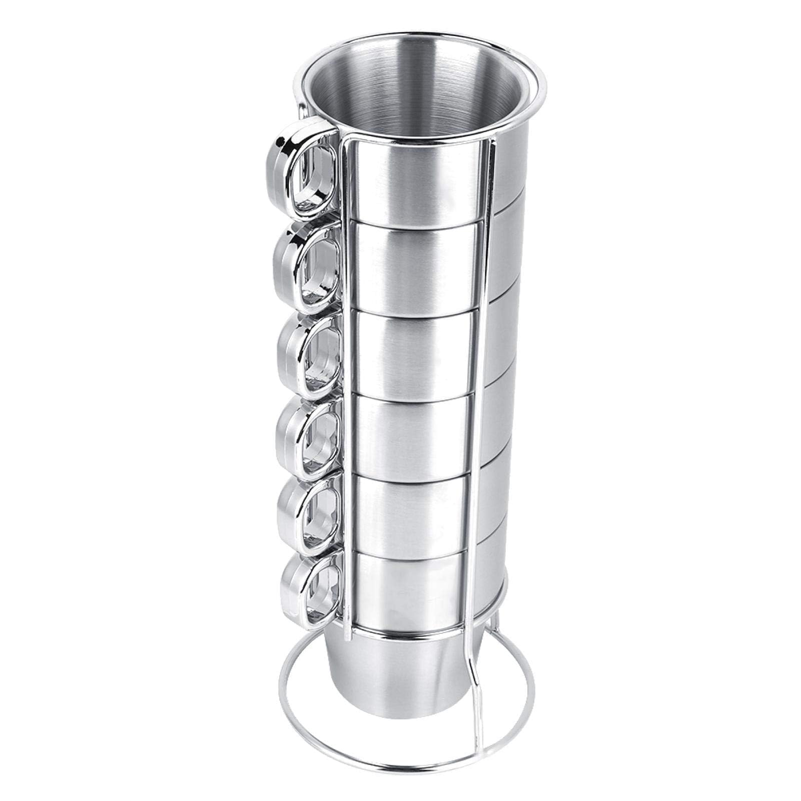 Beufee Coffee Mug Set 6pcs, Stackable Stainless Steel Coffee Cups Double Wall Insulated Travel Coffee Mug with Metal Mug Holder