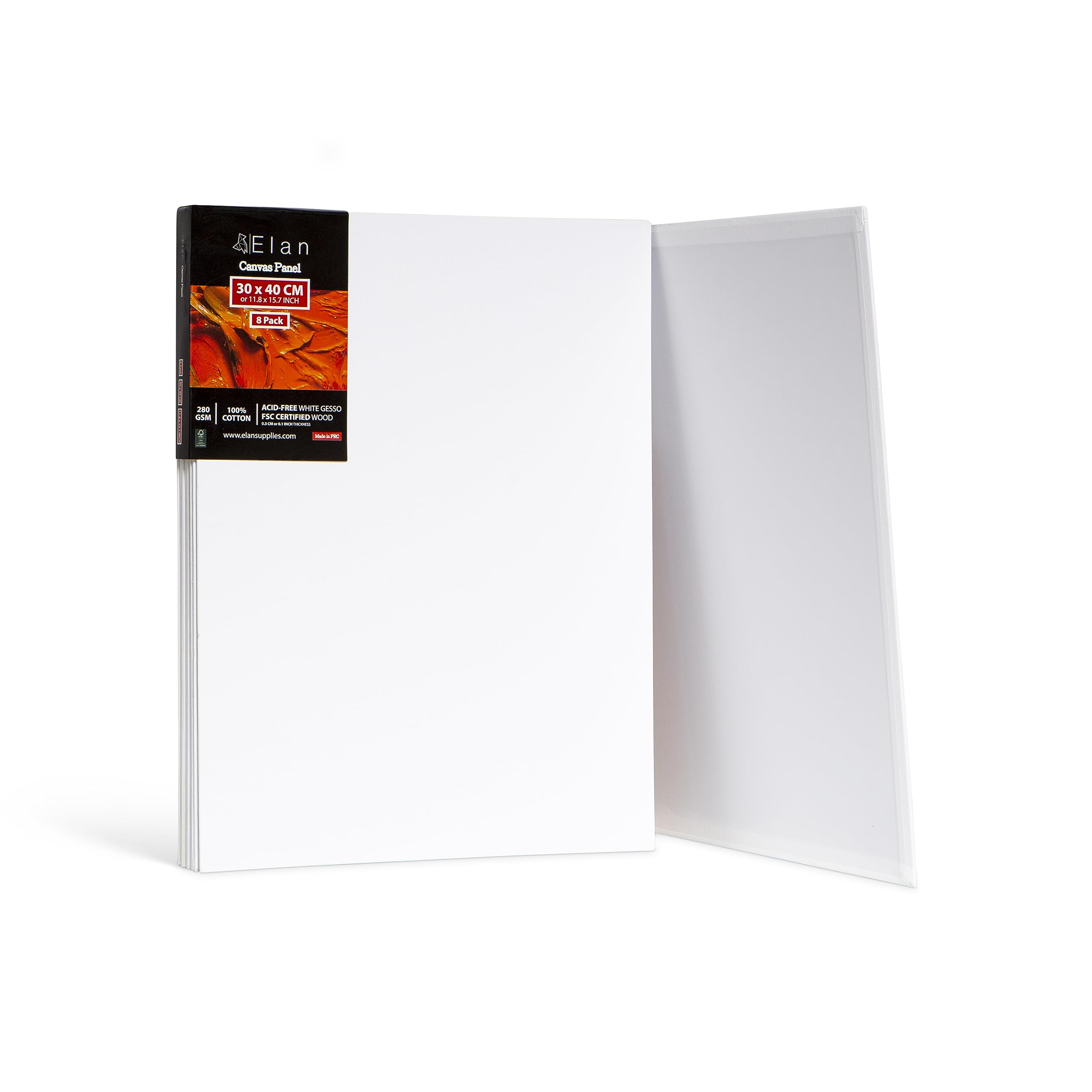 Elan Cotton Canvas Panels for Painting 30x40 CM, 8-Pack Acid-Free Art Canvases for Painting, Triple Primed Blank Canvases for Art, 30x40 Canvas Boards
