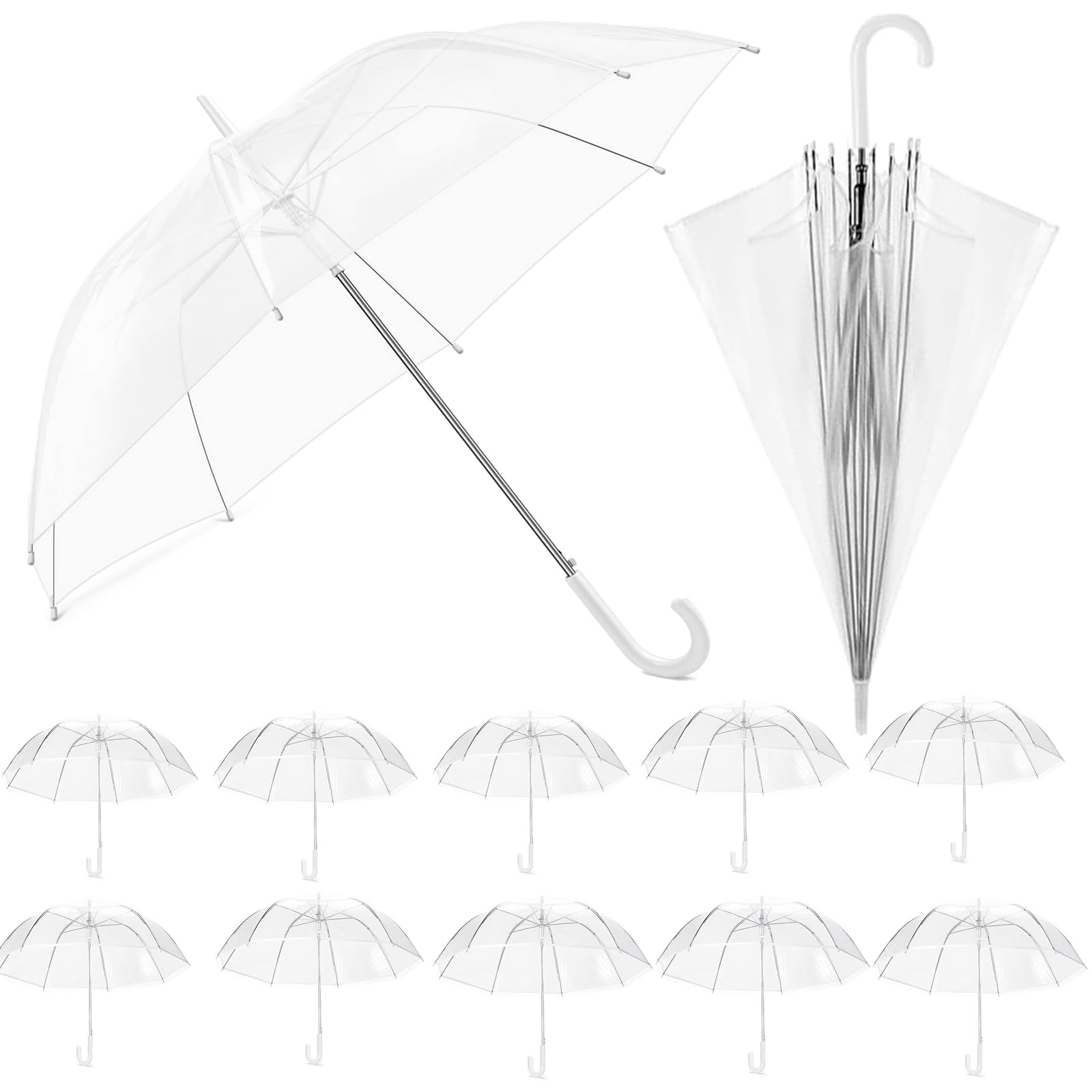 Photo 1 of Kvittra 12 Pack Clear Wedding Umbrellas – 36" Large Transparent Bubble Umbrellas, Auto Open & Windproof with J-Hook Handle – Perfect for Brides, Grooms, Photography, Rain, Travel, Outdoor Events