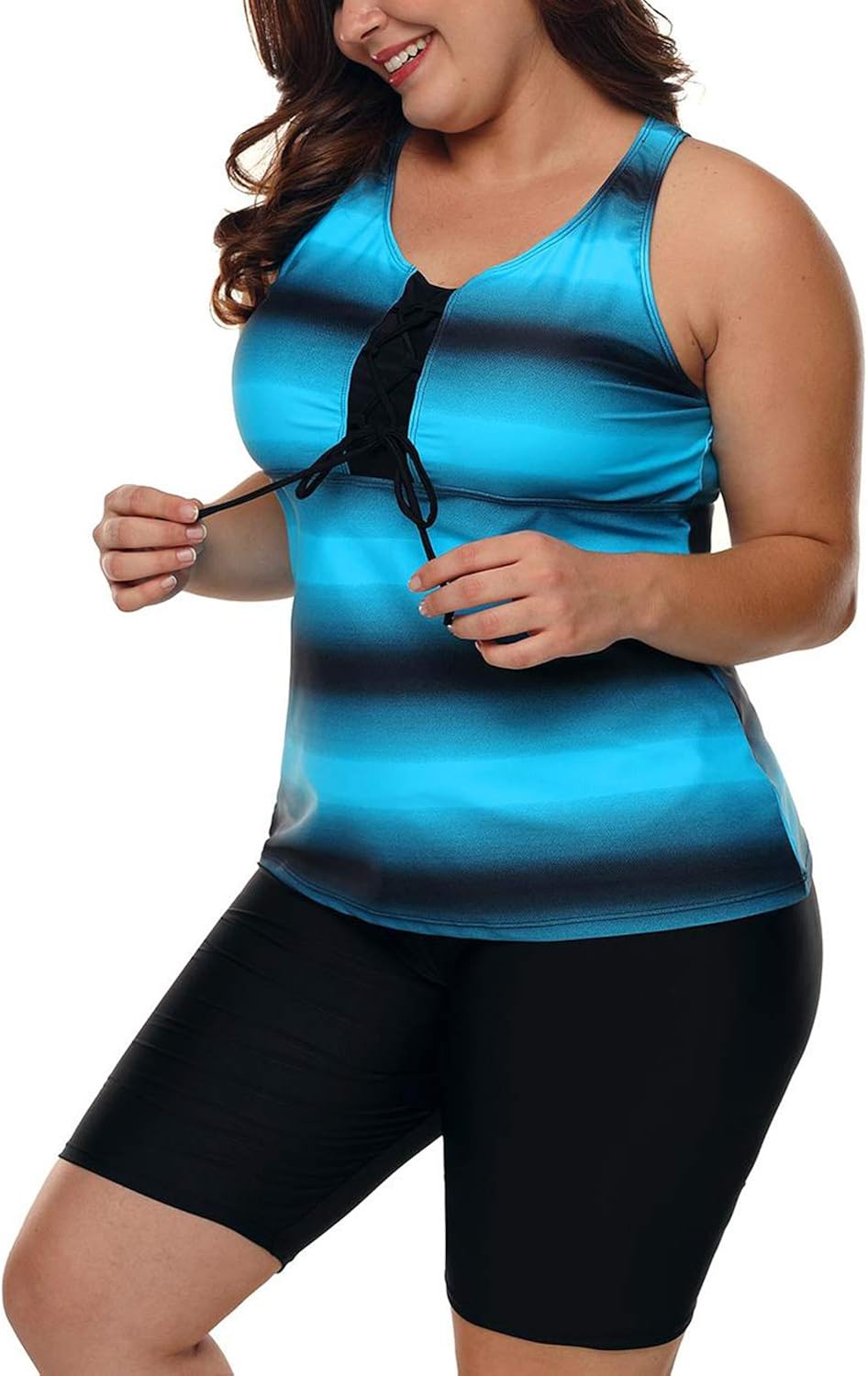 SMENG Women's 2 Piece Bathing Suit with Boyshort Stripe Tankini