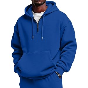 Vividcrate Men's Hoodie Quarter Zip Pullover Basic Sweatshirt Men Drawstring Hooded with Plain Elastic Hem Hoodies