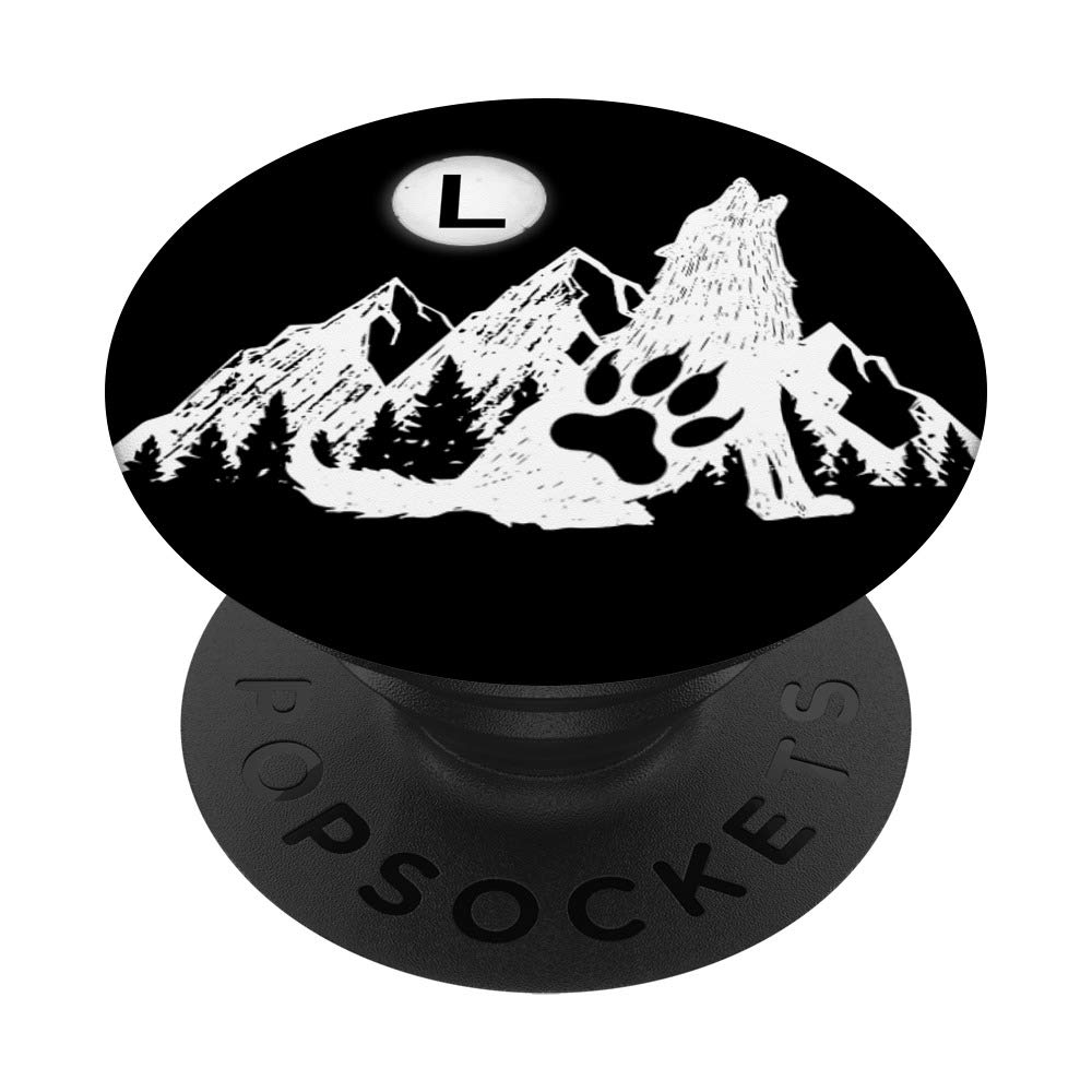 Cute Wolf White Paw Print Black Monogram Letter L Initial PopSockets PopGrip: Swappable Grip for Phones & Tablets