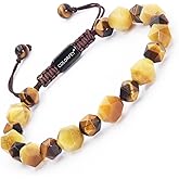 COLORFEY Mens Bracelets Tiger Eye Crystal Bracelets for Men Protection Crystals Real Tiger Eye Faceted Beads Bracelet, Healing Energy Stone Bracelet Handmade Trendy Jewelry Gift for Him Courage