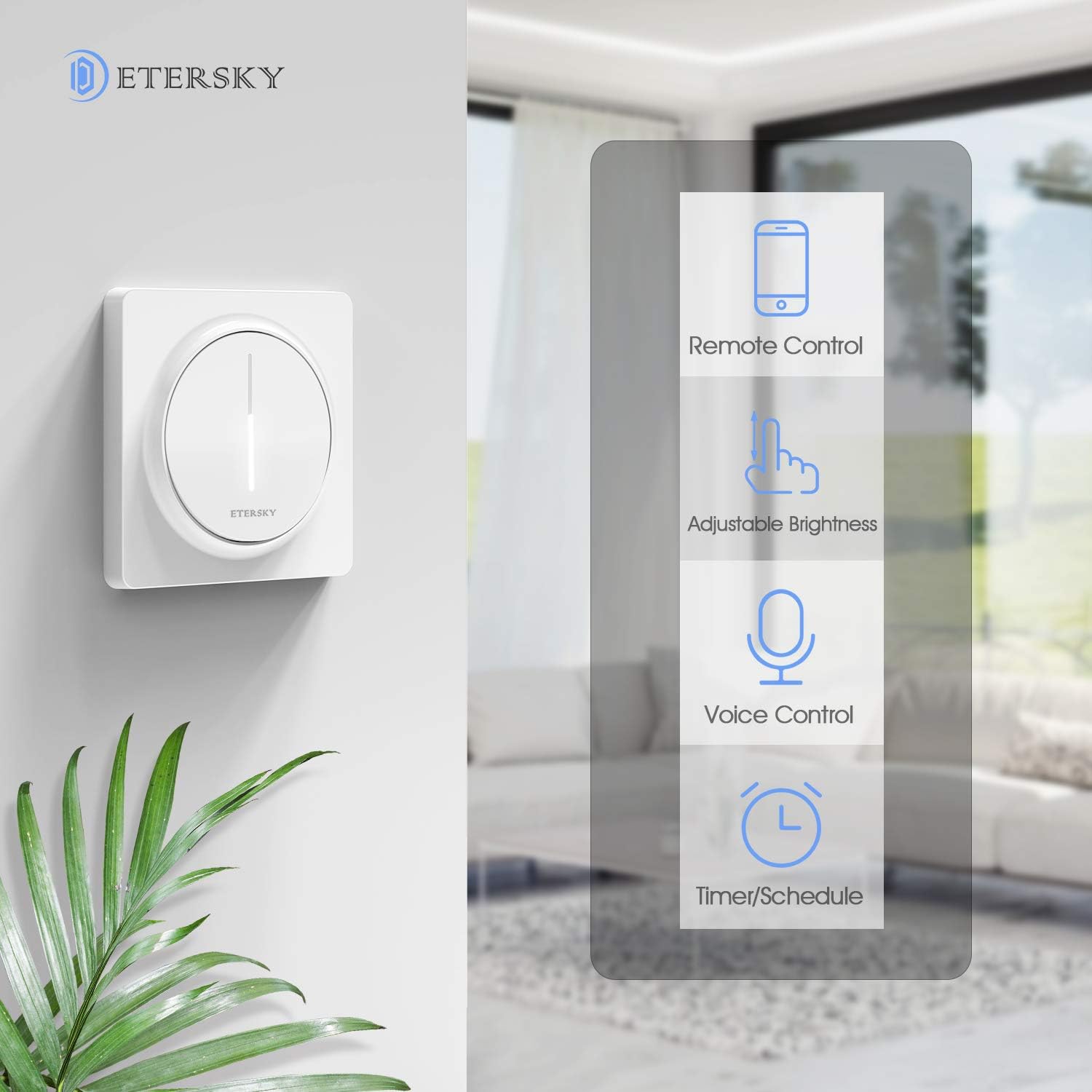 Etersky Smart WiFi Dimmer Switch,Alexa Touch Wall Light Switches Google