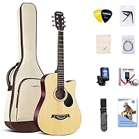 Lankro 38 inch Beginner Acoustic Guitar Natural Basswood Cutaway Guitarra Starter Kit with Gig Bag Stap Learning Book Strings