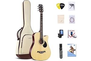 Lankro 38 in Guitar Acoustic Guitar Beginner kit Adult Cutaway Acoustic Guitar Guitarras Starter Set Bundle with Padded Gig B