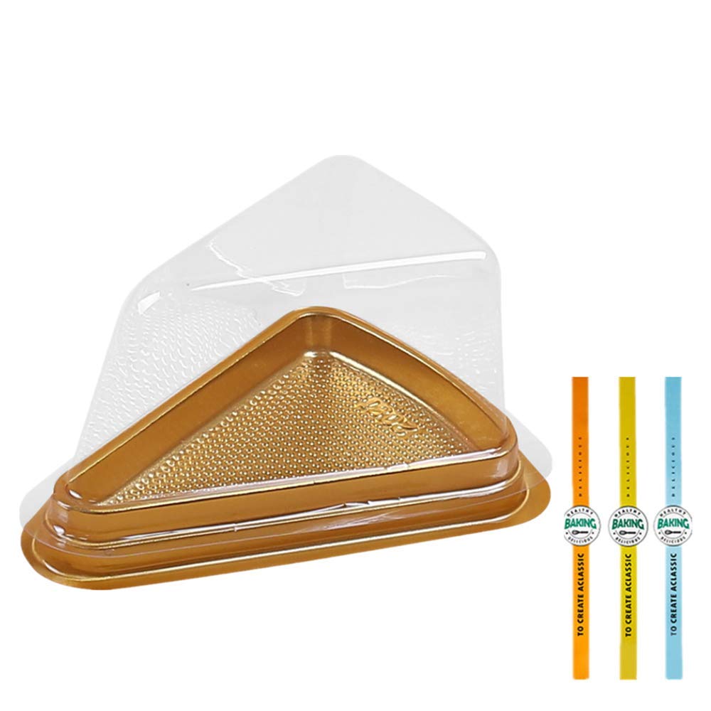 XIZHI Set of 50 Cake Slice Container Cheesecake Cake Slice Container Holder Transparent Plastic Cakes Box (Gold)