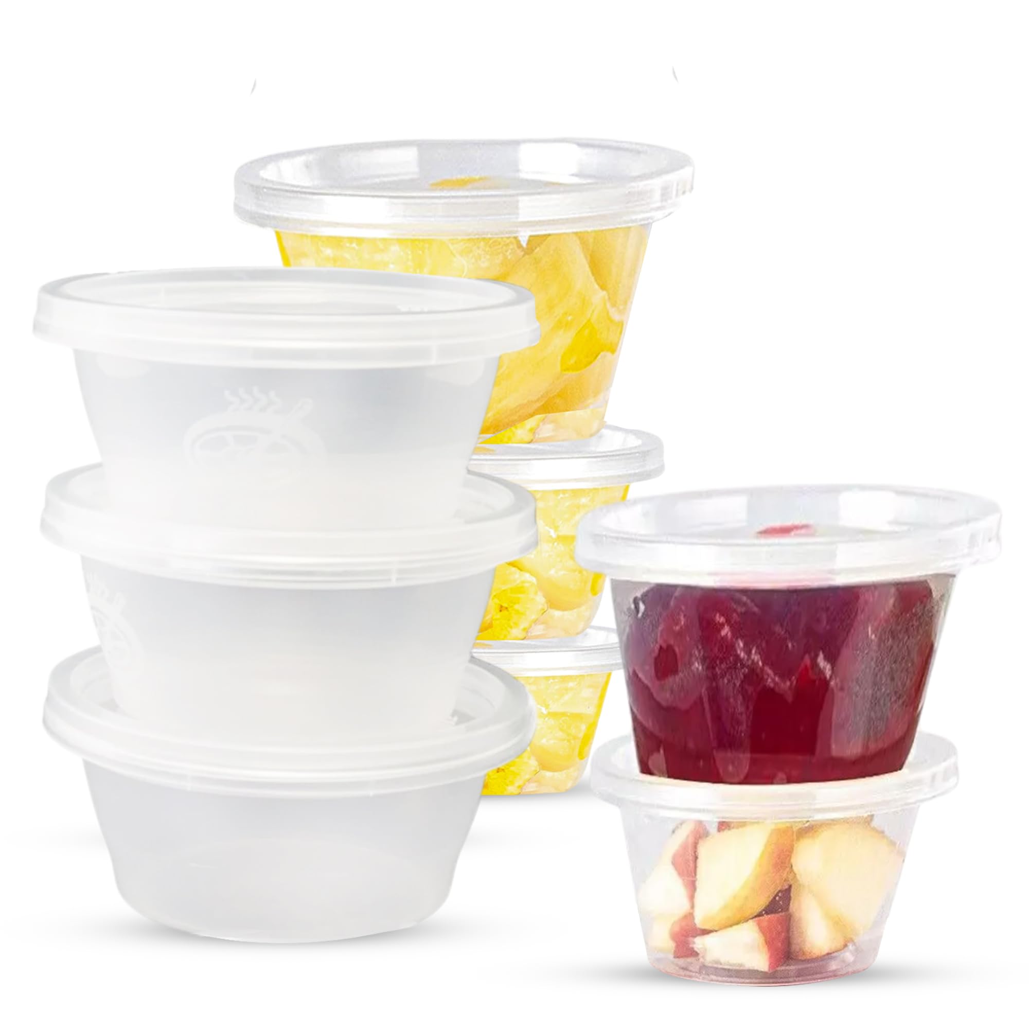 CHEF ROYALE 25 x 2oz Plastic Round Clear Tub Containers With Lids - Microwave Safe Tub Pots - Meal Prep & Takeaway Storage Box - Freezer & Dishwasher Safe (25, 2oz)