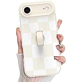KANGHAR Compatible with iPhone Air Case 2025, Silicone Checkered Cute Pattern, Wristband Kickstand Camera Protection Soft Slim Cover for Girls Women -White