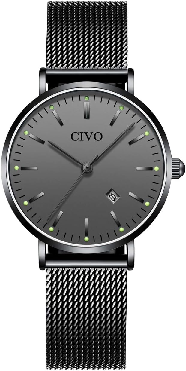 CIVO Men Watches Ultra Thin Minimalist Black Wrist Watch for Men Elegant Business Fashion Mens Watch Waterproof Date Calendar Casual Watches