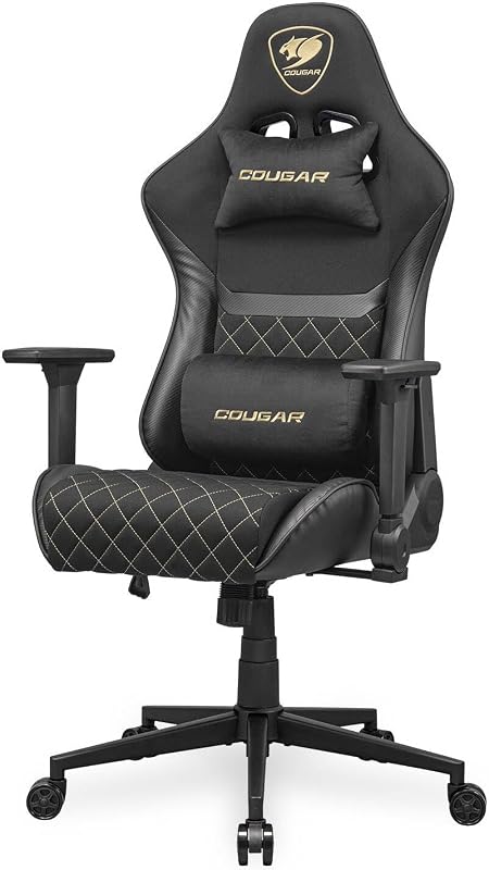 Armor One V2 Gold F - Cadeira de jogos, superfície em tecido trançado, apoios de braço dobráveis 4D, reclinação a 155°, ajuste da altura do elevador do pistão, suporte de peso até 120 kg,