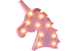 Glintee Unicorn LED Night Lamp Decorative Marquee Signs Battery Operated Light for Party Supplies -Wall Decoration for Living Room,Bedroom(Pink Unicorn Head)