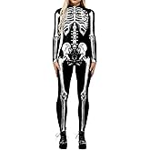 ALBIZIA Women's Skull Skeleton Halloween Costume Jumpsuit Bodysuit Cosplay Bodysuit Outfit