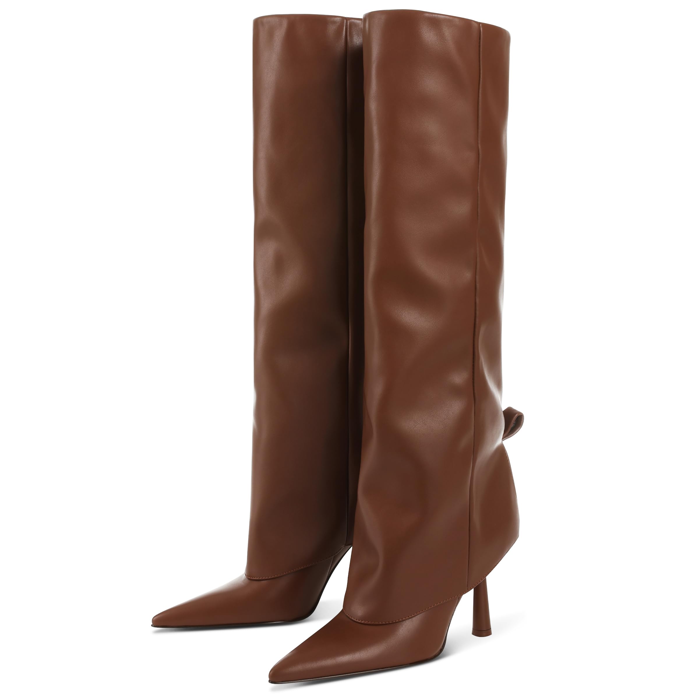 Photo 1 of **********DAMAGED*******
Oiamenne Knee High Boots Women's Fold Over Boots Pointed Toe Stiletto Heel Tall Boots Slip On Sexy Long Boots Fashion Dress Boots for Women Brown Size 6