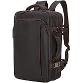 Masa Kawa Leather 15.6 Inch Laptop Backpack for Men Expandable 36L Business Travel Rucksack Daypack Weekender Bag