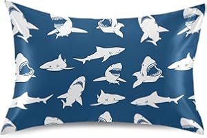 KOPIRIT White Sharks Silhouettes Pillow Covers Silk Pillowcase for Hair and Skin Soft Smooth Breathable Cooling Satin Pillowcase Standard Size Pillow Case for Sleeping Women Boys Girls Room (20x30 Inch)