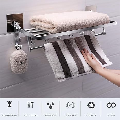 Toalleros Toallero de baño con soporte para barra de toalla y ganchos
