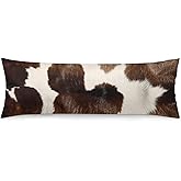 MENZHYAN Cow Print Body Pillow Cover 20 x 54 inches White and Brown Cowhide Long Pillow Case Animal Skin Western Farmhouse Decorative Pillowcase Soft Cushion Throw Pillow Covers for Couch Bed