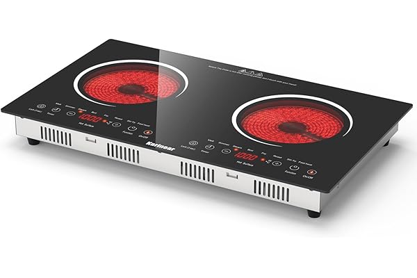 Karinear 2 Burners Electric Cooktop 24 Inch, 110v~120v Countertop and Built-in Elecric Stove Top, Portable Electric Radiant w