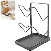 LivGrain Kitchen Pot Lid Holder With Spoon Rest, 2 Pot Lid Storage Rack To Keep Cooking Utensils Handy And For Countertop Space Tidy(Black Double-layer)