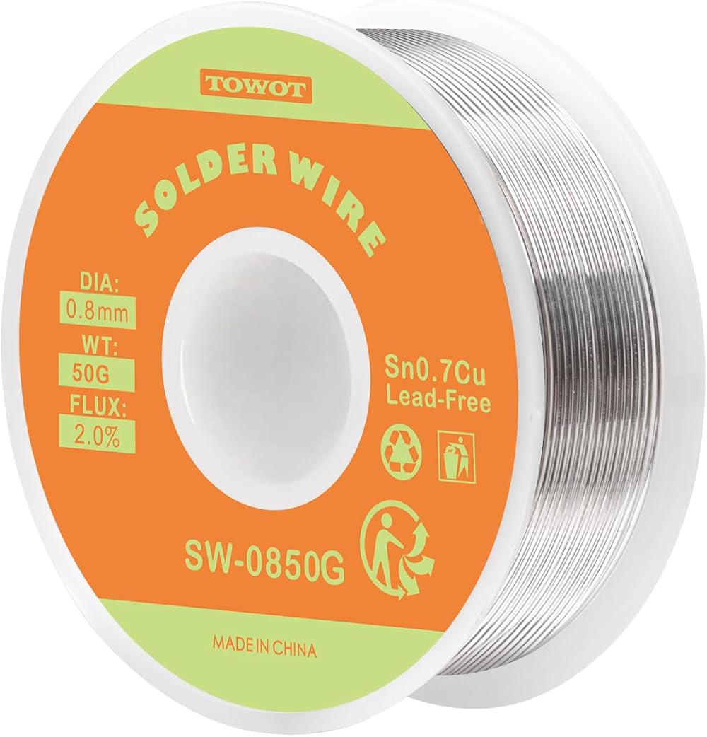 TOWOT Lead Free Rosin Core Solder Wire 0.8mm 50g Sn0.7Cu Flux 2.0%