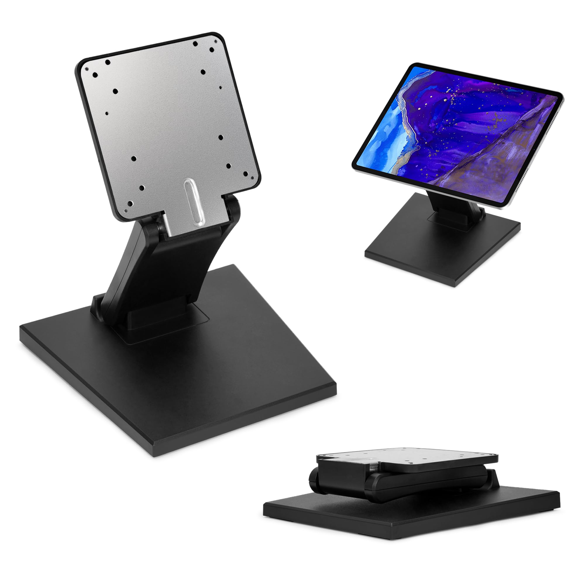 Photo 1 of Lay Flat Monitor Stand, Metal Foldable Low Profile Monitor Stands, Adjustable LCD Monitor Stand with VESA Hole 75x75mm&100x100mm, 10-27 inch Touch Screen Vesa Monitor Desk Bracket