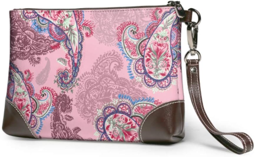 Wristlet Handbag Pastel Paisley Pattern Traditional Ethnic Leather
