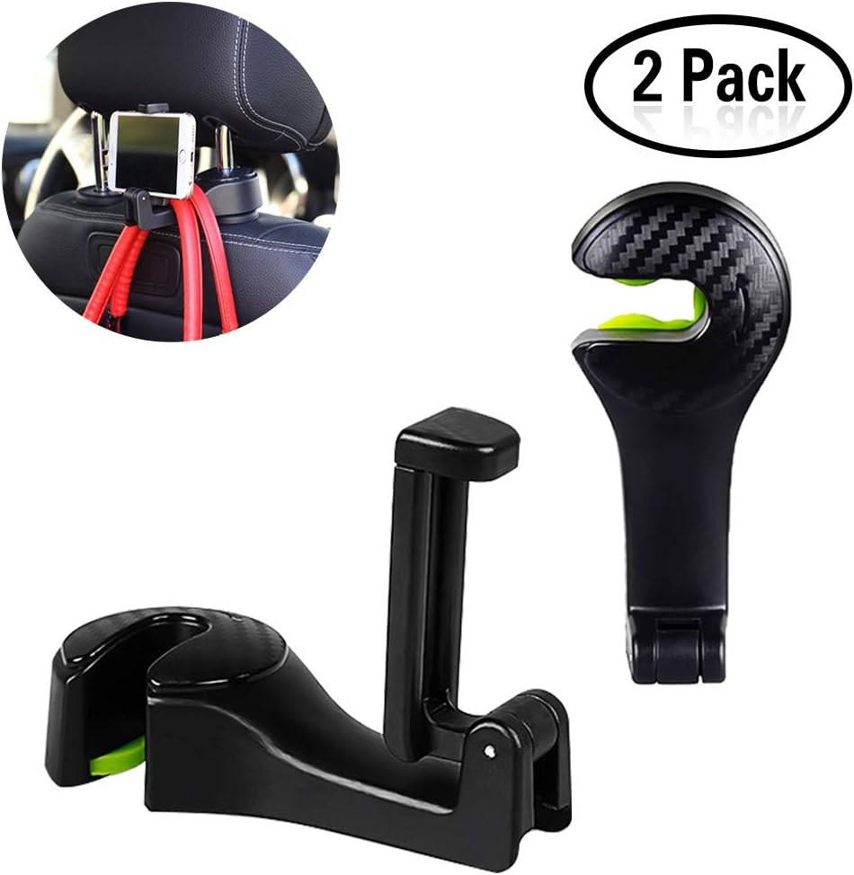 Car Headrest Hook Car Seat Hooks 2 Pack Headrest Hanger Holder For Purse Bag Grocery (black)