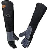 WZQH 23.6 In Leather Welding Gloves for Animal Handling,Grabbing Reptile, Grooming,Trips to Vet,BBQ,Fireplace.Puncture & Scratch Resistant, Bite Proof for Cat Dog Bird Falcon Livestock Snake L Black