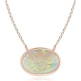 East West Opal Solitaire Necklace (6x4mm Opal)