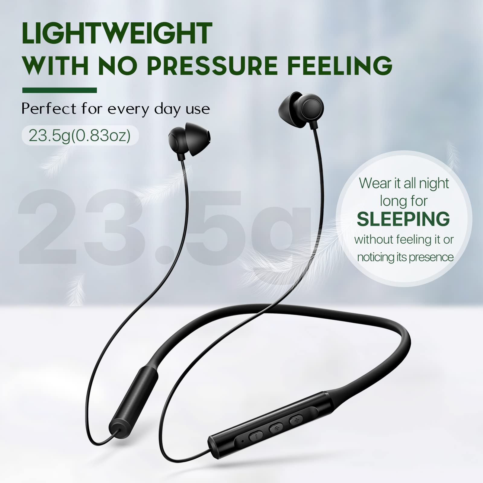 Wireless Lightweight Sleeping Headphones, Neckband Bluetooth 5.2 Wireless Sleep in-Ear Earbuds, Ultra Soft Portable Sleep Headphones for Side Sleepers, Working, Relaxing, Meditating