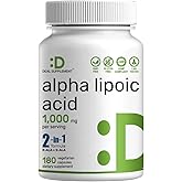 Alpha Lipoic Acid 1,000mg, 180 Veggie Capsules – 50/50 R-ALA & S-ALA for Max Bioavailability – Antioxidant Supplement – Energy & Nervous System Support – Non-GMO