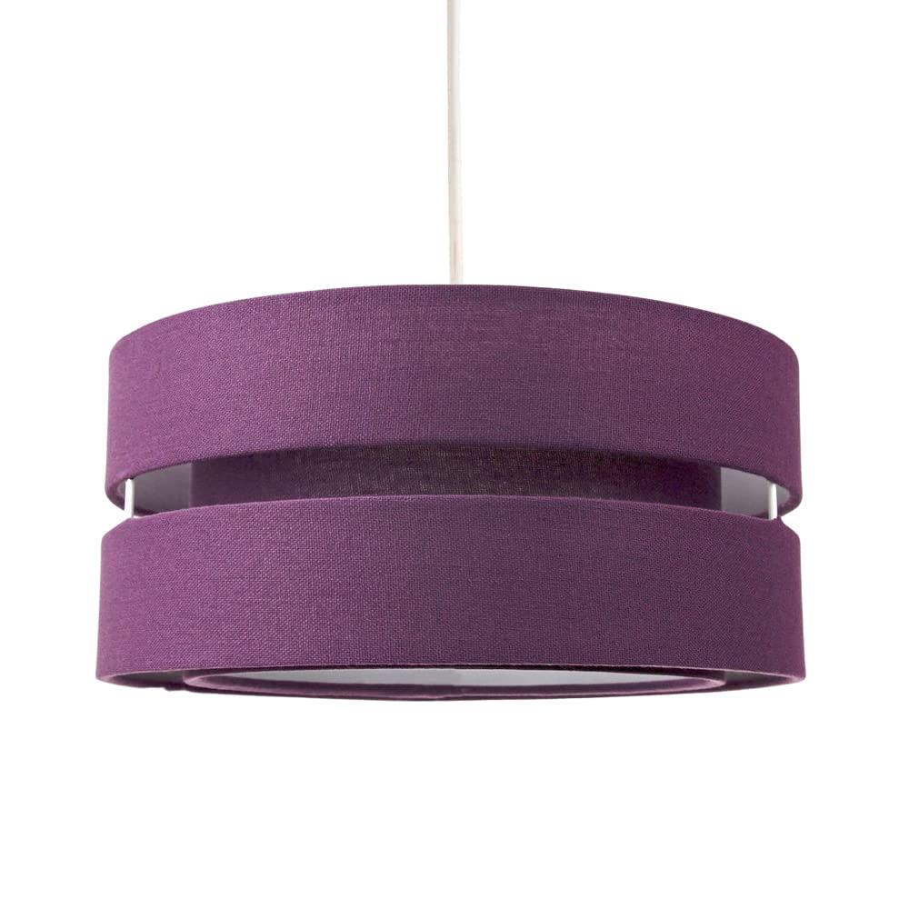 Contemporary Quality Purple Linen Fabric Triple Tier Ceiling Pendant Light Shade | 60w Maximum | Designer Style | 26cm Diameter by Happy Homewares