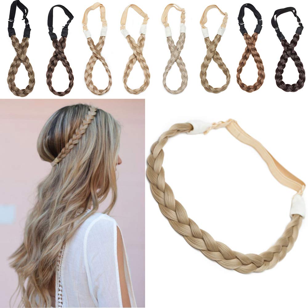 Headband Hair Braid Natural Looking Synthetic Hair Piece Extension Highlighted Plaited Braids Elastic Stretch Hairpiece Women Girl Beauty Accessory - Ash Blonde