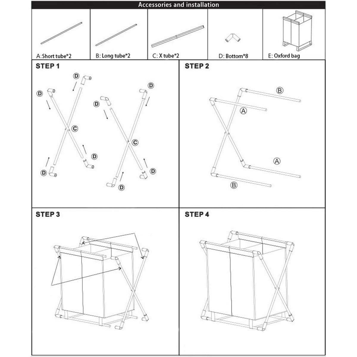 WOWLIVE 2 Section Laundry Hamper X-Frame Double Laundry Basket with Aluminum Frame Durable Dirty Clothes Bag for Bathroom Bedroom Home (Grey)
