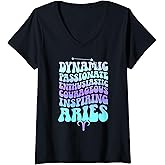 Womens Aries Zodiac Sign Groovy Aries Birthday Aries Astrology V-Neck T-Shirt
