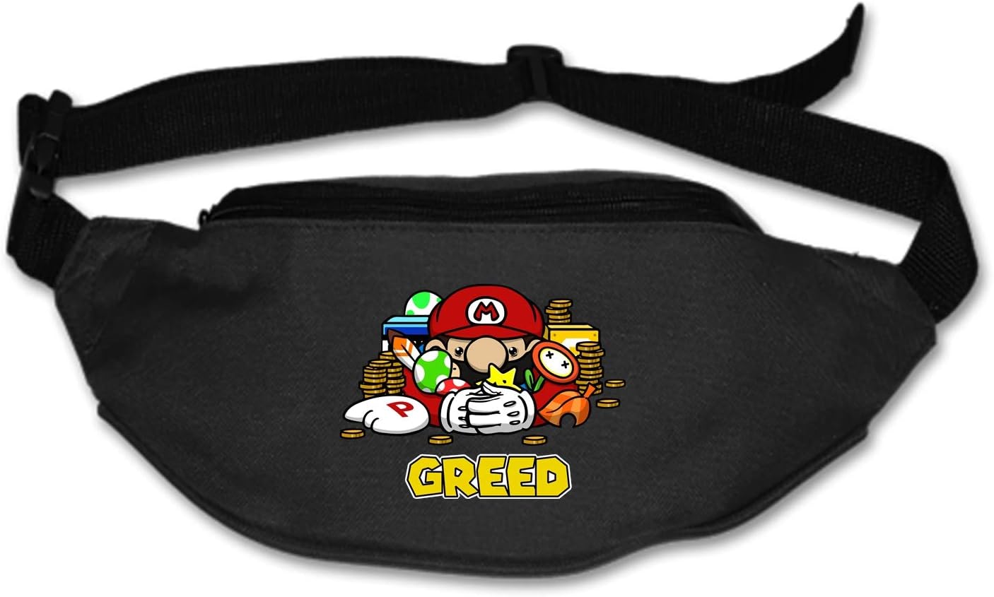 Christopher Macadam Running Belt Waist Pack, Sports Runner Bag Pouch Adjustable Fanny Pack for Phone Samsung, Sweatproof Workout Waist Bag for Men Women Hiking Fitness Jogging -Super Mario'S Greed