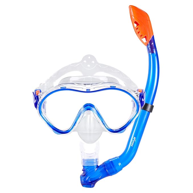 Kuyou Premium Kinder Schnorchelset Taucherbrille mit Schnorchel Tauchset gehärtete Anti-Beschlag Gläser Taucherbrille Wasserd