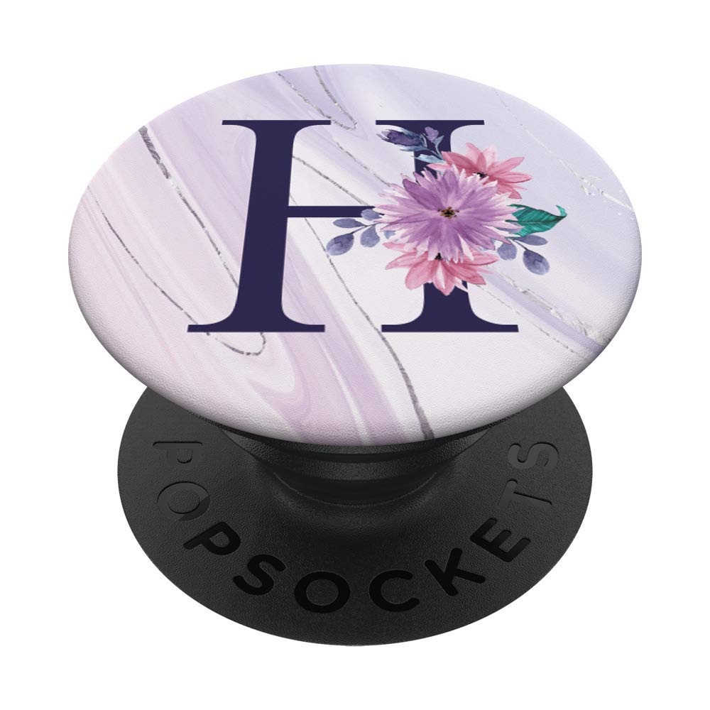 Purple Flower Initial Letter H Monogram Personalized PopSockets PopGrip: Swappable Grip for Phones & Tablets
