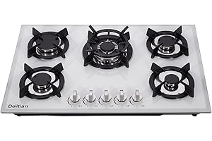 DELITIAN 30 Inch Gas Cooktop DTW5701 White Tempered Glass Stovetop, 5 Burners LPG/NG Convertible Stove Thermocouple Protection Cooktop
