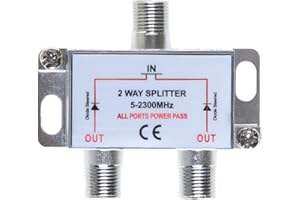 Cables Direct Online 2 Way Bi-Directional 5-2300 MHz Indoor and Outdoor Waterproof Coaxial Antenna Splitter for RG6 RG59 Coax Cable Satellite HDTV (2 Ports)