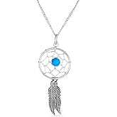 Western Boho Turquoise Accent Native American Indian Multi Feathers Leaf Dream Catcher Earrings Pendant Necklace For Women Teens Oxidized .925 Sterling Silver