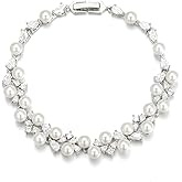 EVER FAITH Gorgeous Cubic Zirconia Wedding Jewelry for Bride Bridesmaid, Elegant Simulated Pearl Teardrop Tennis Bracelet Gift for Women