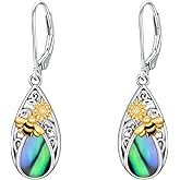WINNICACA Filigree Abalone Shell Teardrop Earrings for Women 925 Sterling Silver Leverback Dangle Drop Earrings for Her Anniversary Birthday Valentines Day Gifts